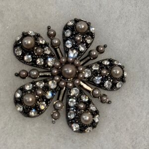 Victorian Diamond & Pearl Flower Brooch Pin